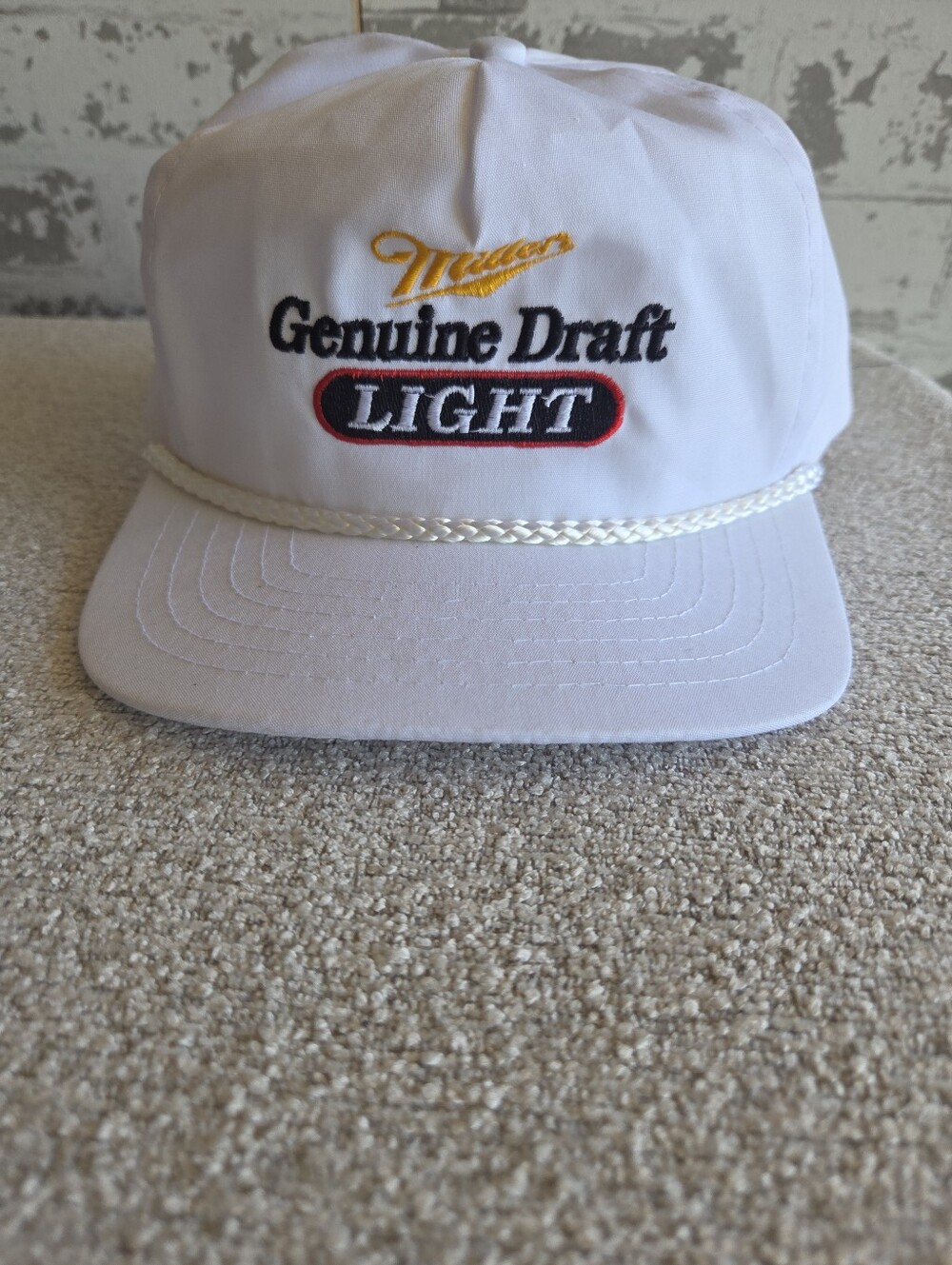 Vintage Miller Genuine Draft Light Beer Rope Snapback Hat White Trucker Cap